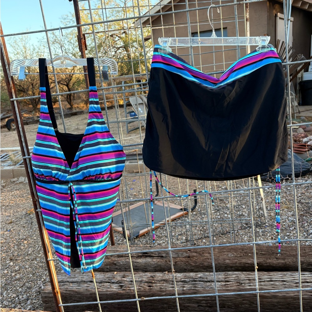 Striped Tankini Set with Skirt XXL